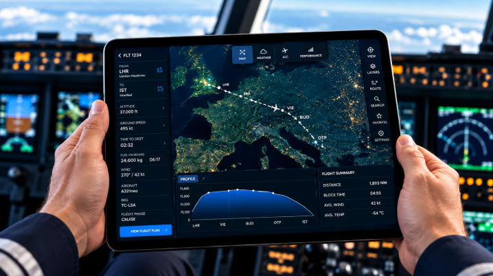 Pilot using aviation instruments.