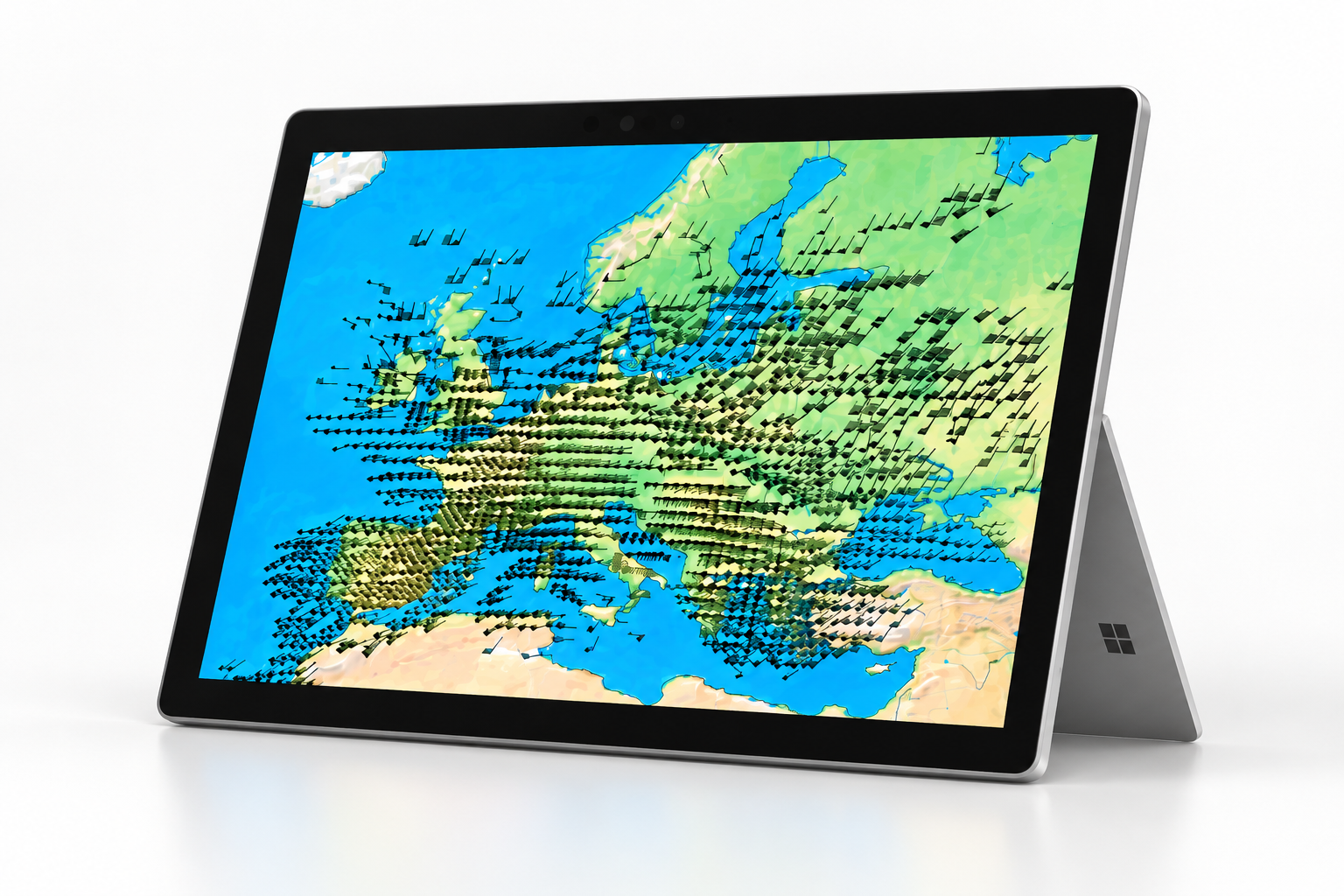 Laptop and tablet displaying aviation weather maps.
