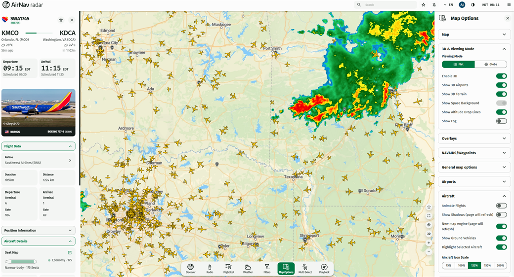 AirNav Radar web platform screen.