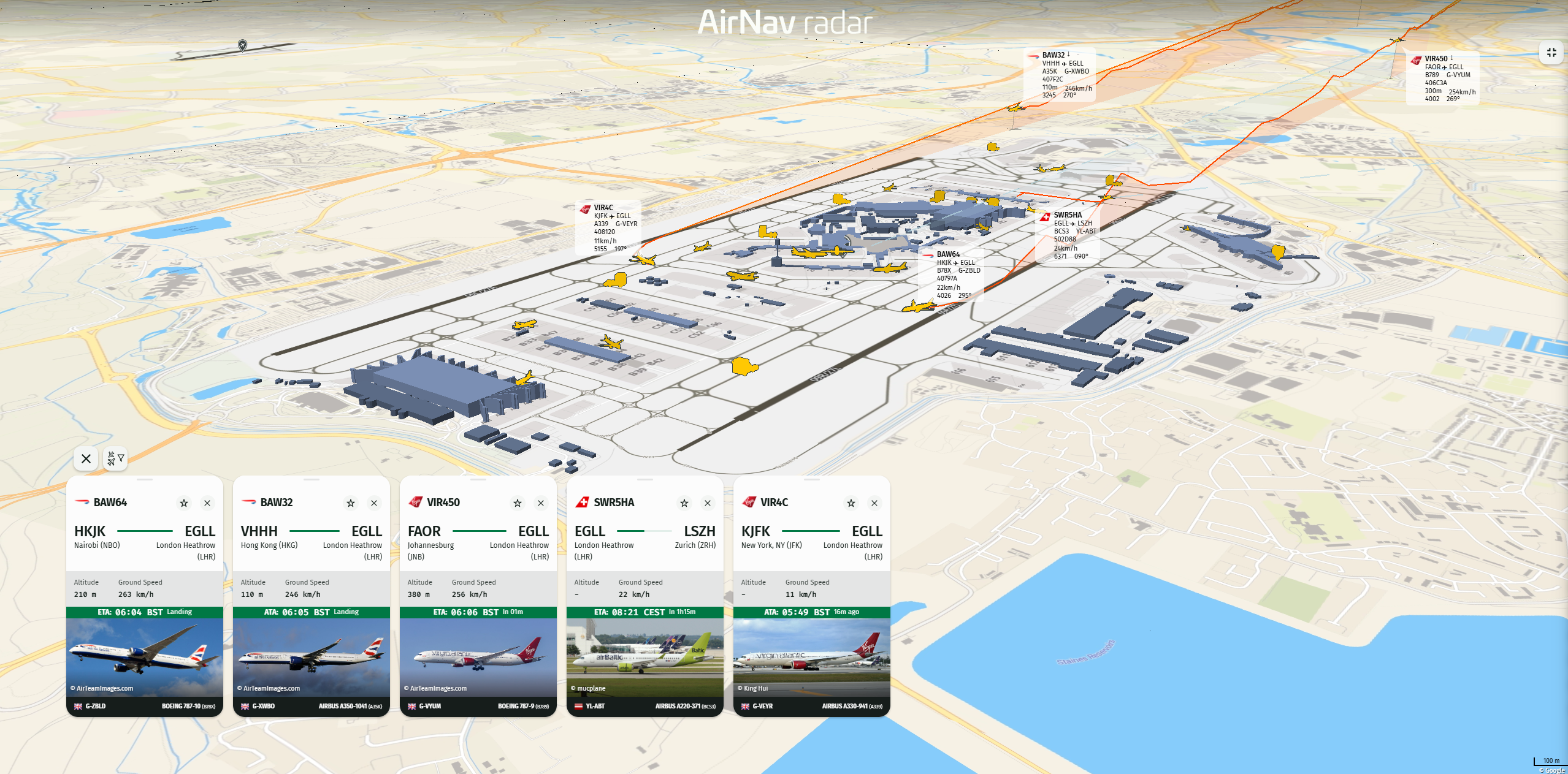 AirNav Radar 3D aircraft and terrain view.