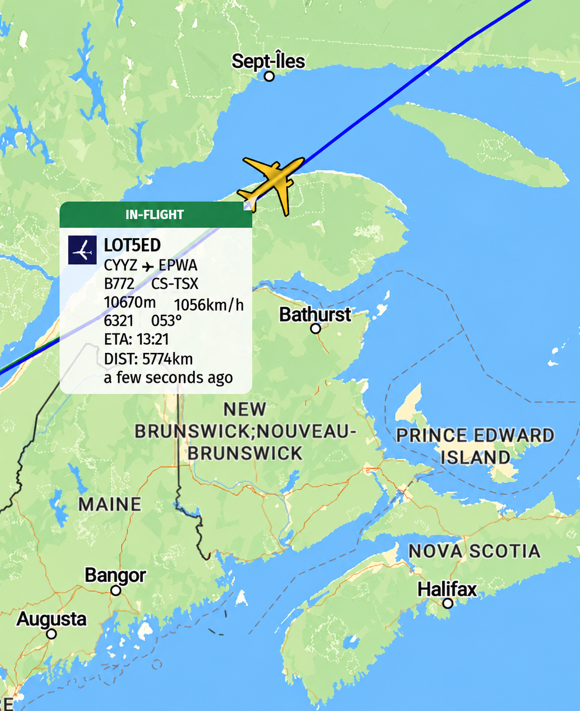 FlightWatch map showing real-time aircraft status.