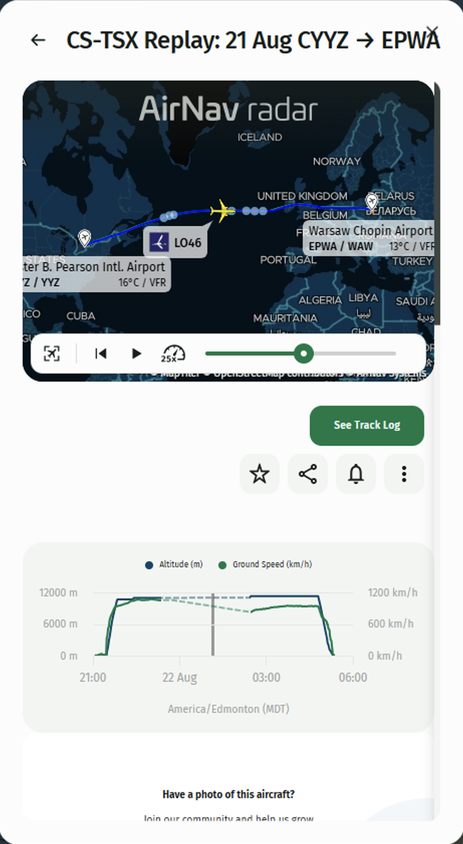 FlightWatch historical flight playback interface.