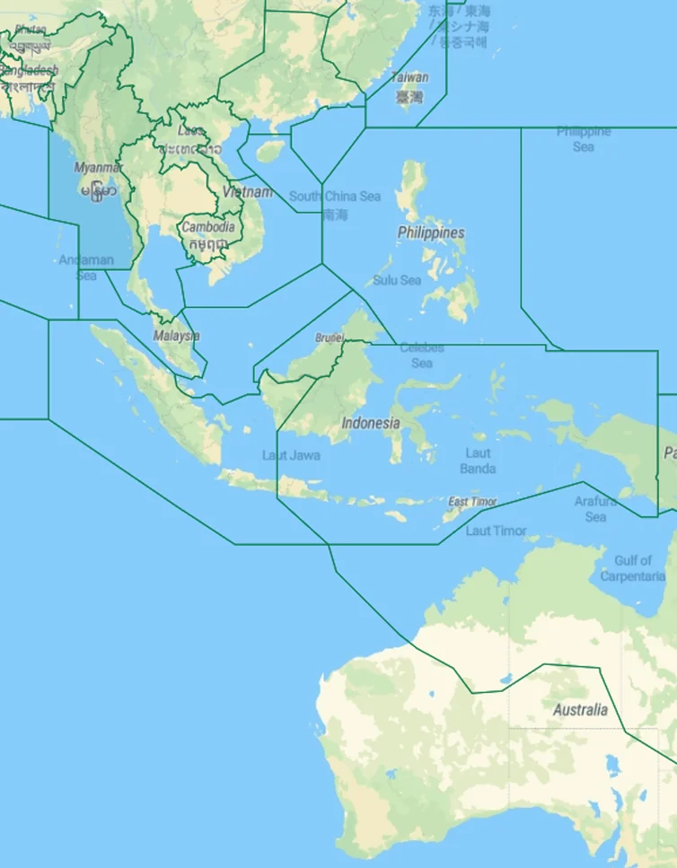 FlightWatch map displaying Flight Information Region boundaries.