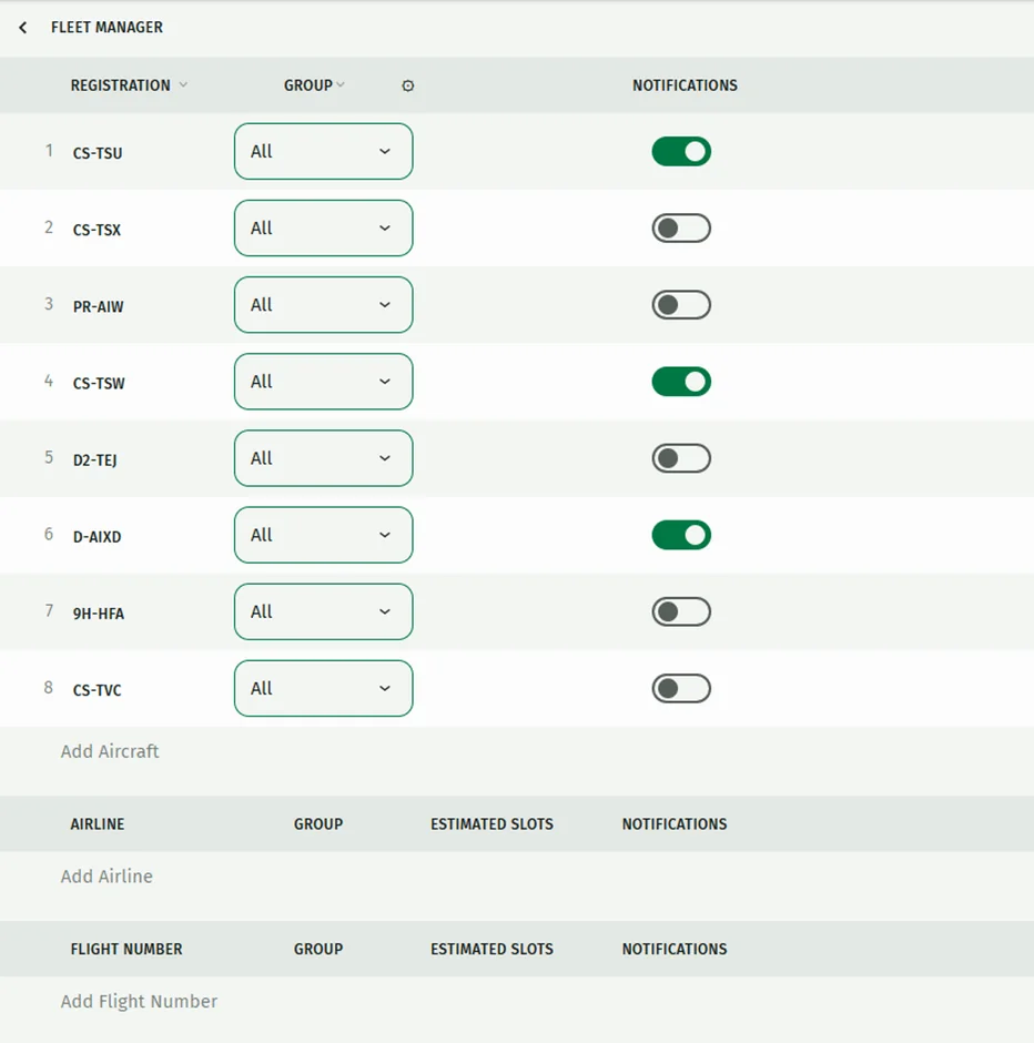 FlightWatch Fleet Manager interface.
