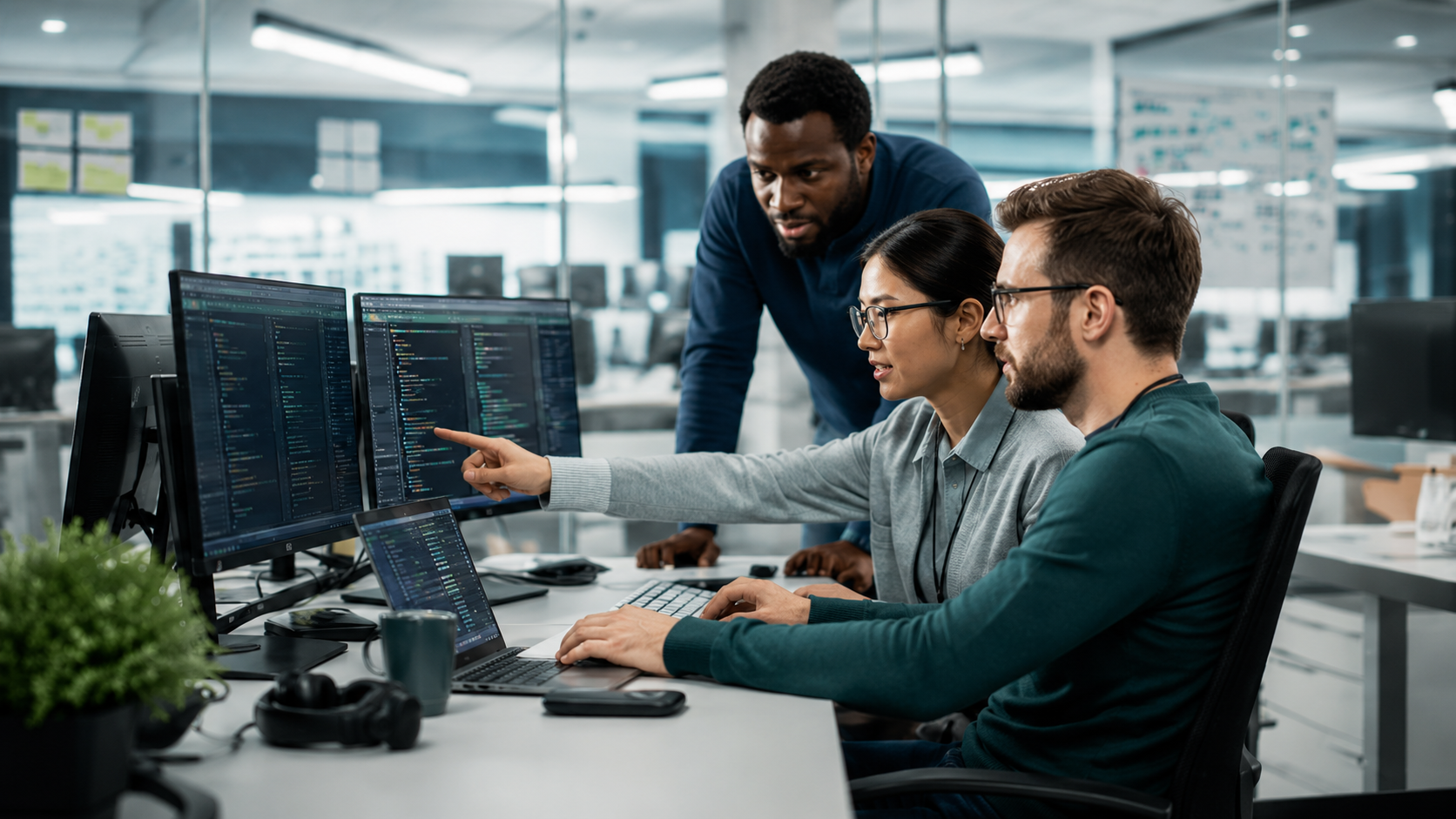 Team collaborating in a workspace.