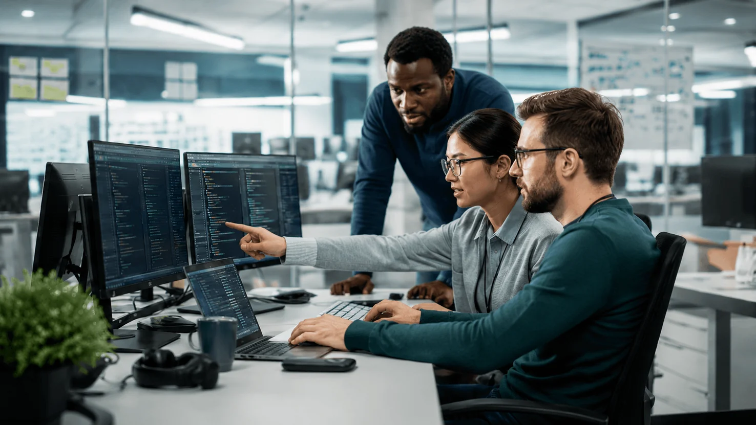 Team collaborating in a workspace.